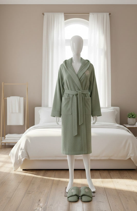 The Velvet-Touch Spa Robe with Set [Embroidered] | 100% Cotton Velour 400 GSM Heavyweight